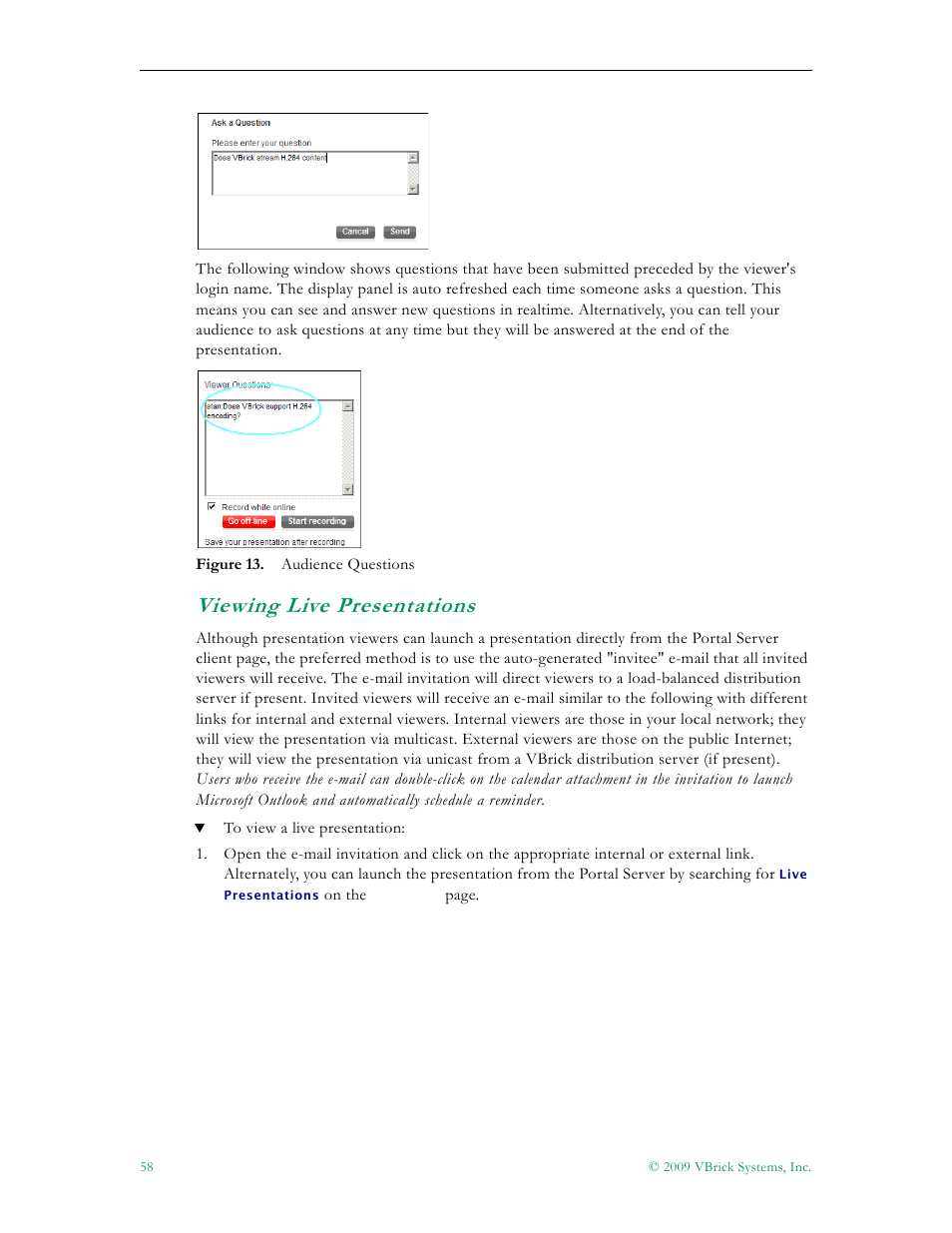 Viewing live presentations | VBrick Systems ENTERPRISE MEDIA SYSTEM V5.0 User Manual | Page 64 / 76