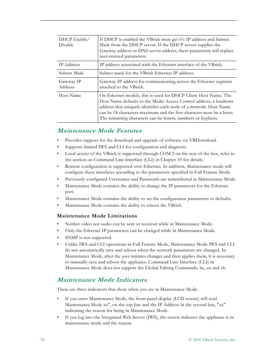 Maintenance mode features, Maintenance mode indicators | VBrick Systems VB5000 User Manual | Page 104 / 124