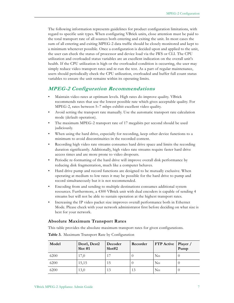 Mpeg-2 configuration recommendations | VBrick Systems VB5000 User Manual | Page 15 / 124