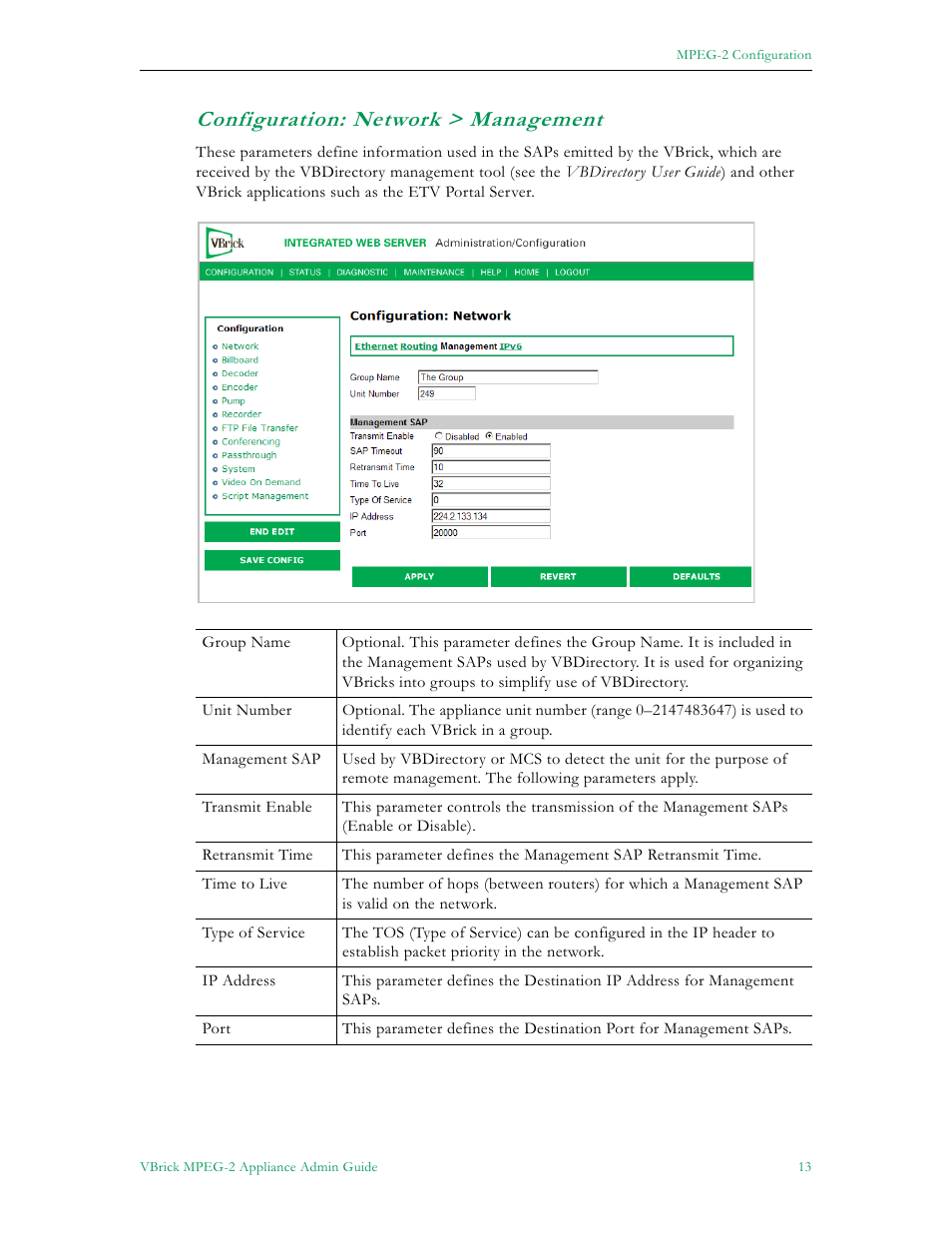 Configuration: network > management | VBrick Systems VB5000 User Manual | Page 21 / 124