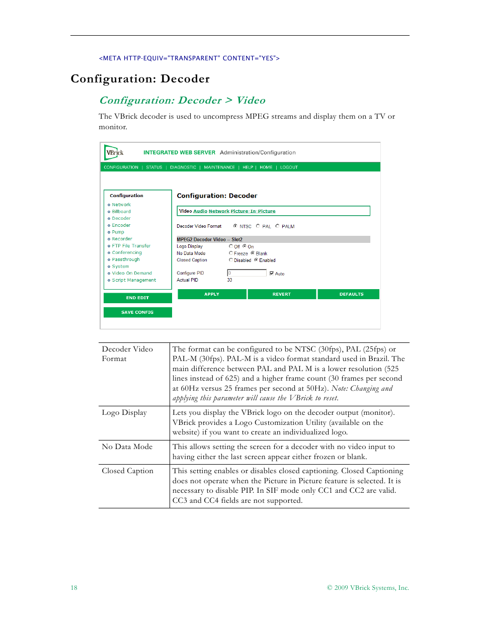 Configuration: decoder, Configuration: decoder > video | VBrick Systems VB5000 User Manual | Page 26 / 124