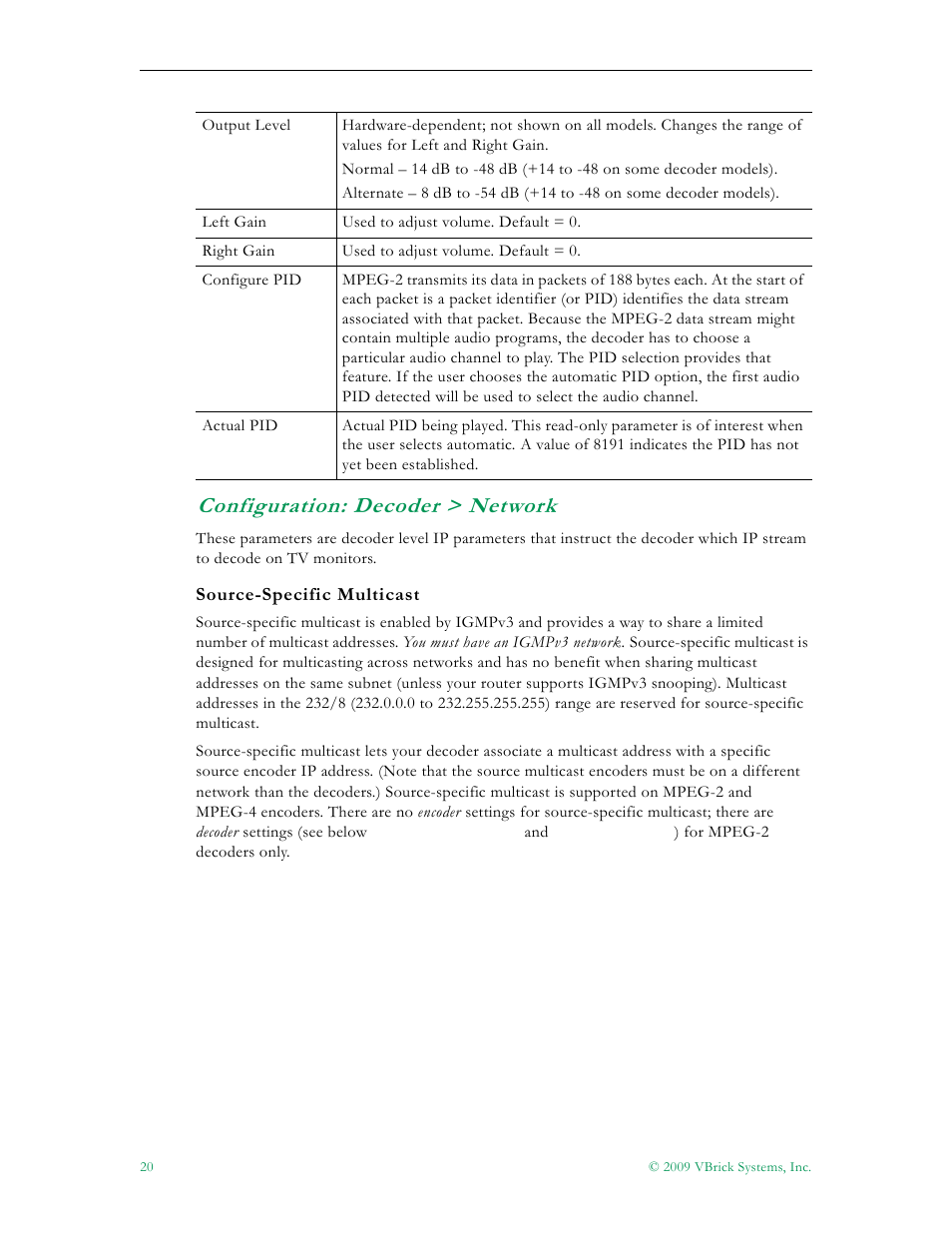 Configuration: decoder > network | VBrick Systems VB5000 User Manual | Page 28 / 124