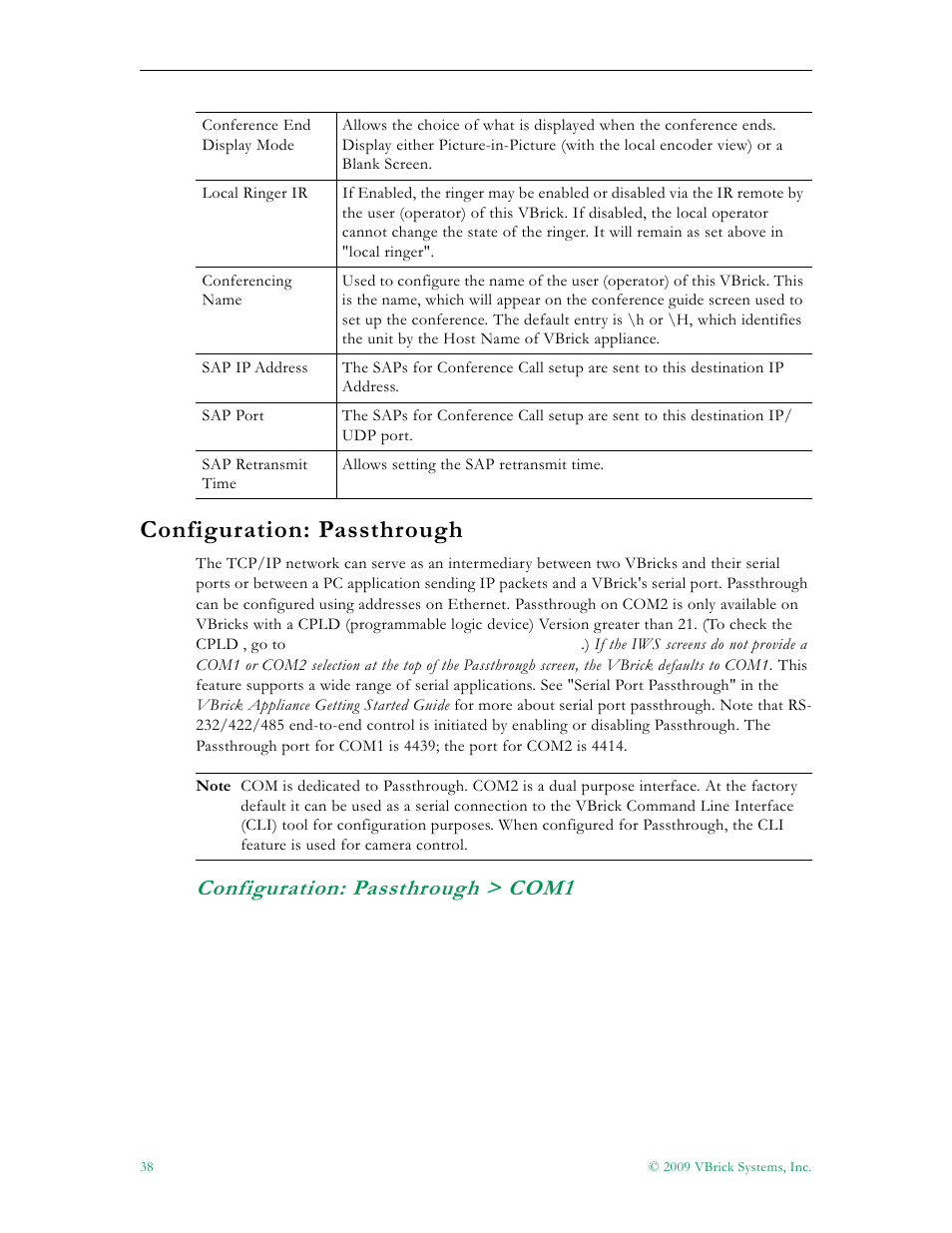 Configuration: passthrough, Configuration: passthrough > com1 | VBrick Systems VB5000 User Manual | Page 46 / 124