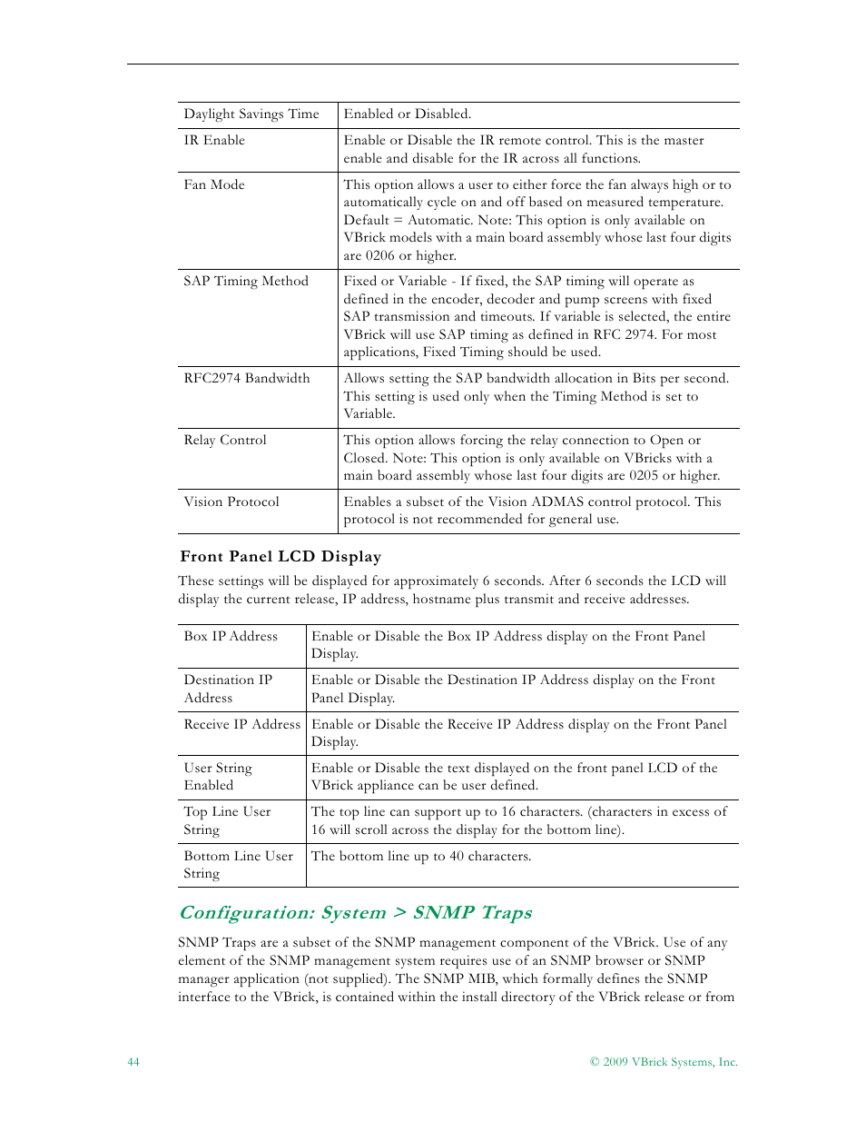 Configuration: system > snmp traps | VBrick Systems VB5000 User Manual | Page 52 / 124