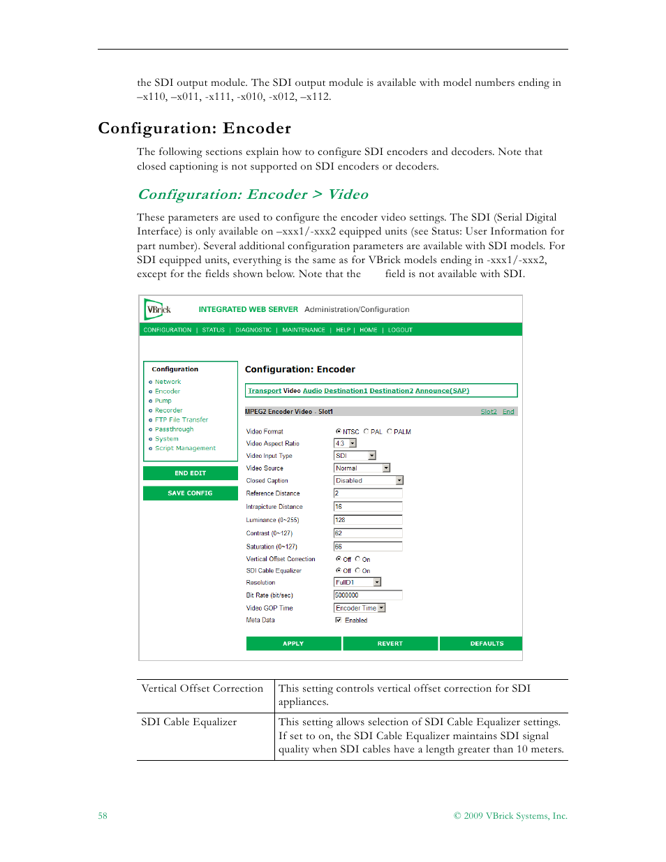 Configuration: encoder, Configuration: encoder > video | VBrick Systems VB5000 User Manual | Page 66 / 124