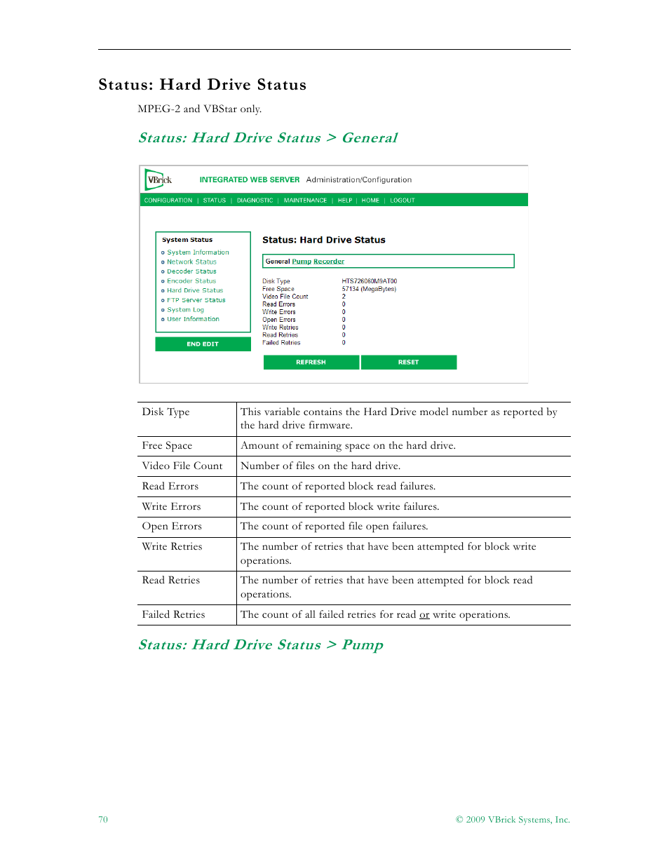 Status: hard drive status | VBrick Systems VB5000 User Manual | Page 78 / 124