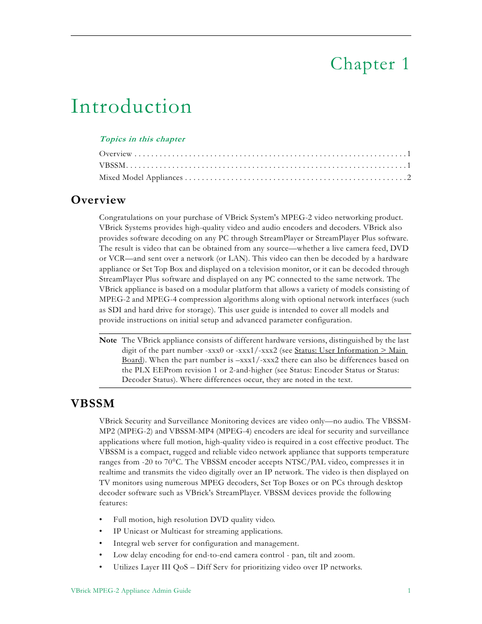 Introduction, Overview vbssm, Chapter 1 | Overview, Vbssm | VBrick Systems VB5000 User Manual | Page 9 / 124