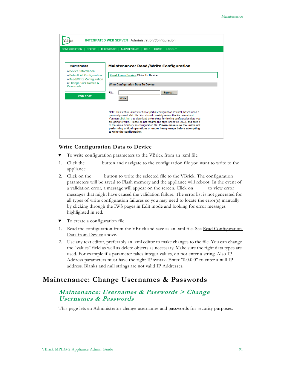 Maintenance: change usernames & passwords | VBrick Systems VB5000 User Manual | Page 99 / 124