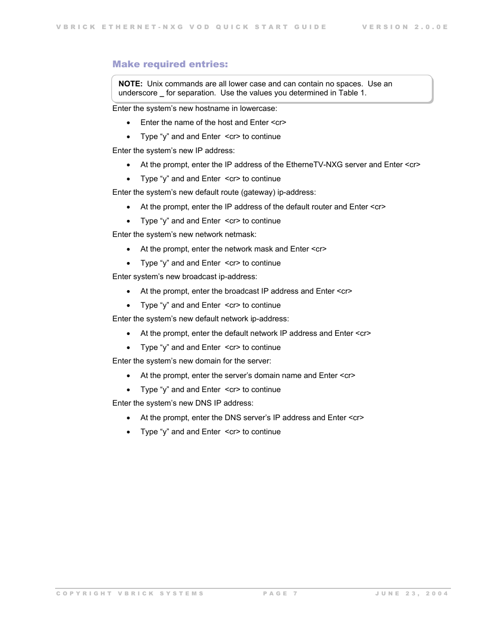 Make required entries | VBrick Systems EtherneTV-NXG 2 User Manual | Page 7 / 21