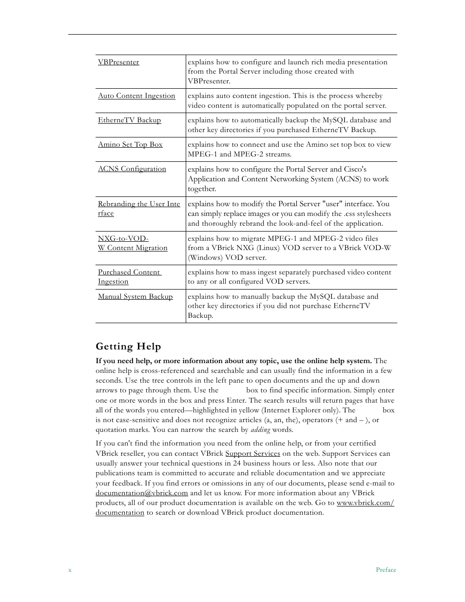 Getting help | VBrick Systems Portal Server ETV v4.2.1 User Manual | Page 10 / 180