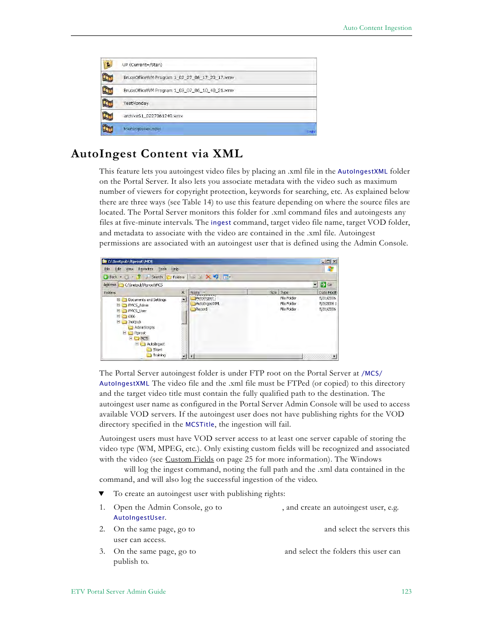 Autoingest content via xml | VBrick Systems Portal Server ETV v4.2.1 User Manual | Page 135 / 180