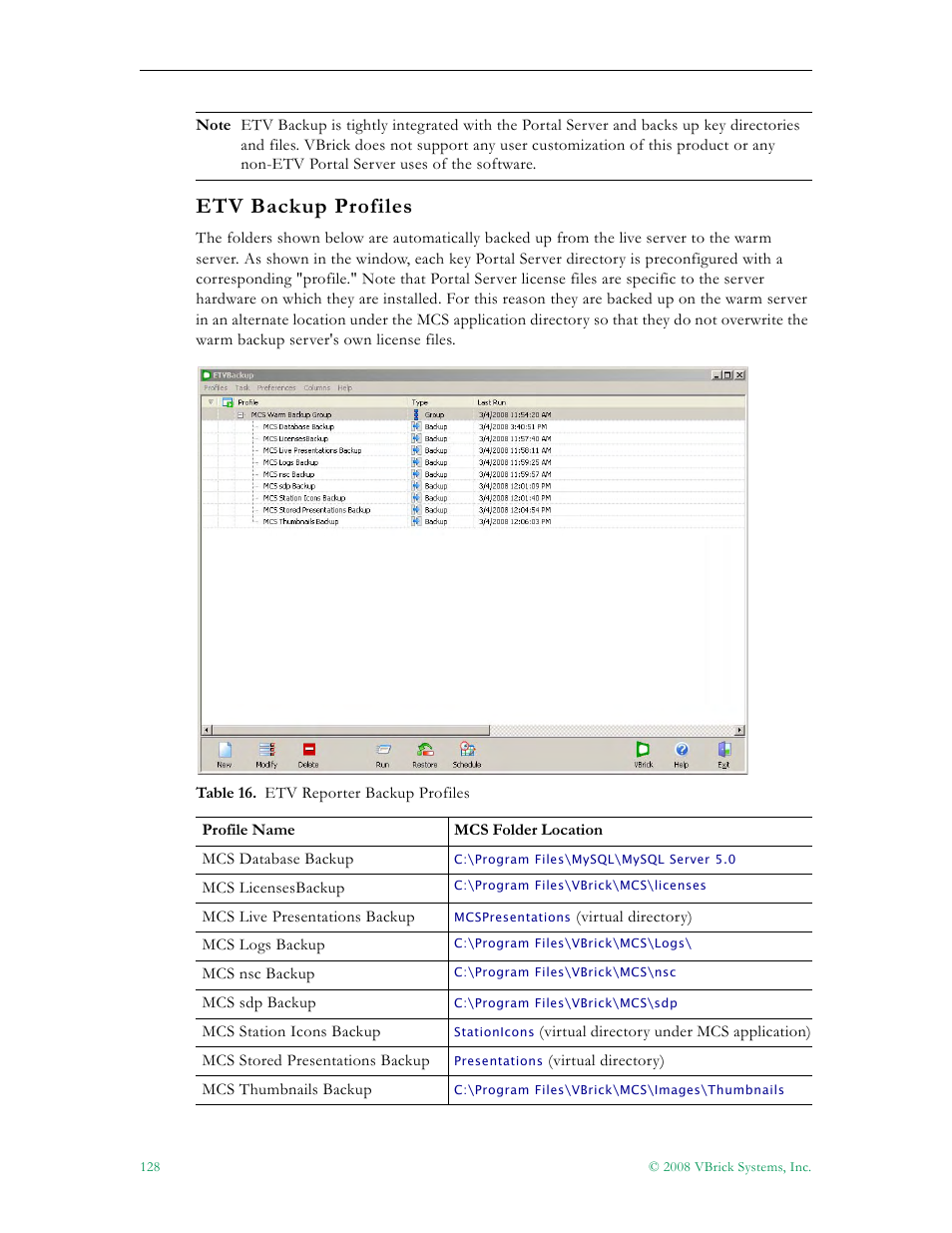 Etv backup profiles | VBrick Systems Portal Server ETV v4.2.1 User Manual | Page 140 / 180