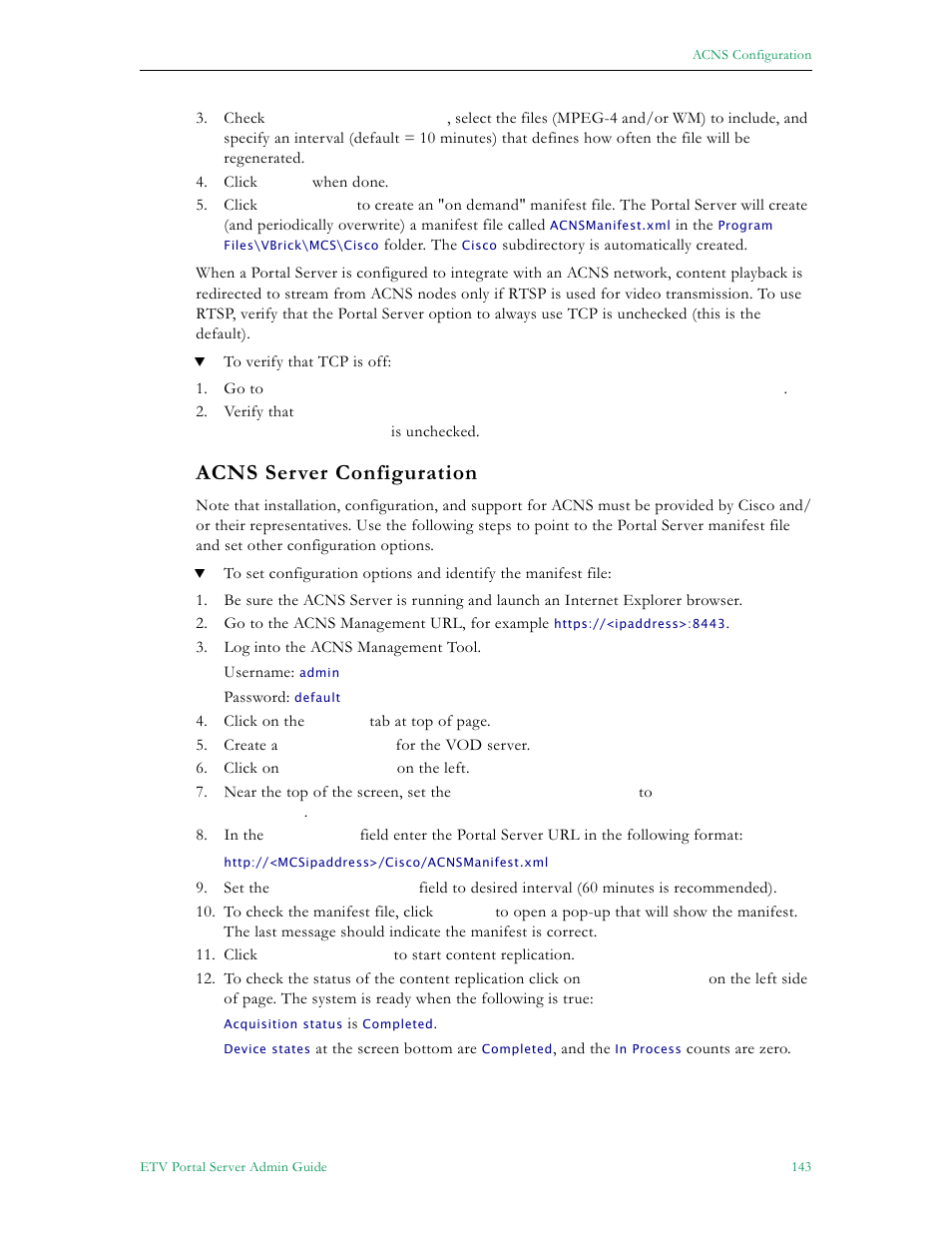 Acns server configuration | VBrick Systems Portal Server ETV v4.2.1 User Manual | Page 155 / 180