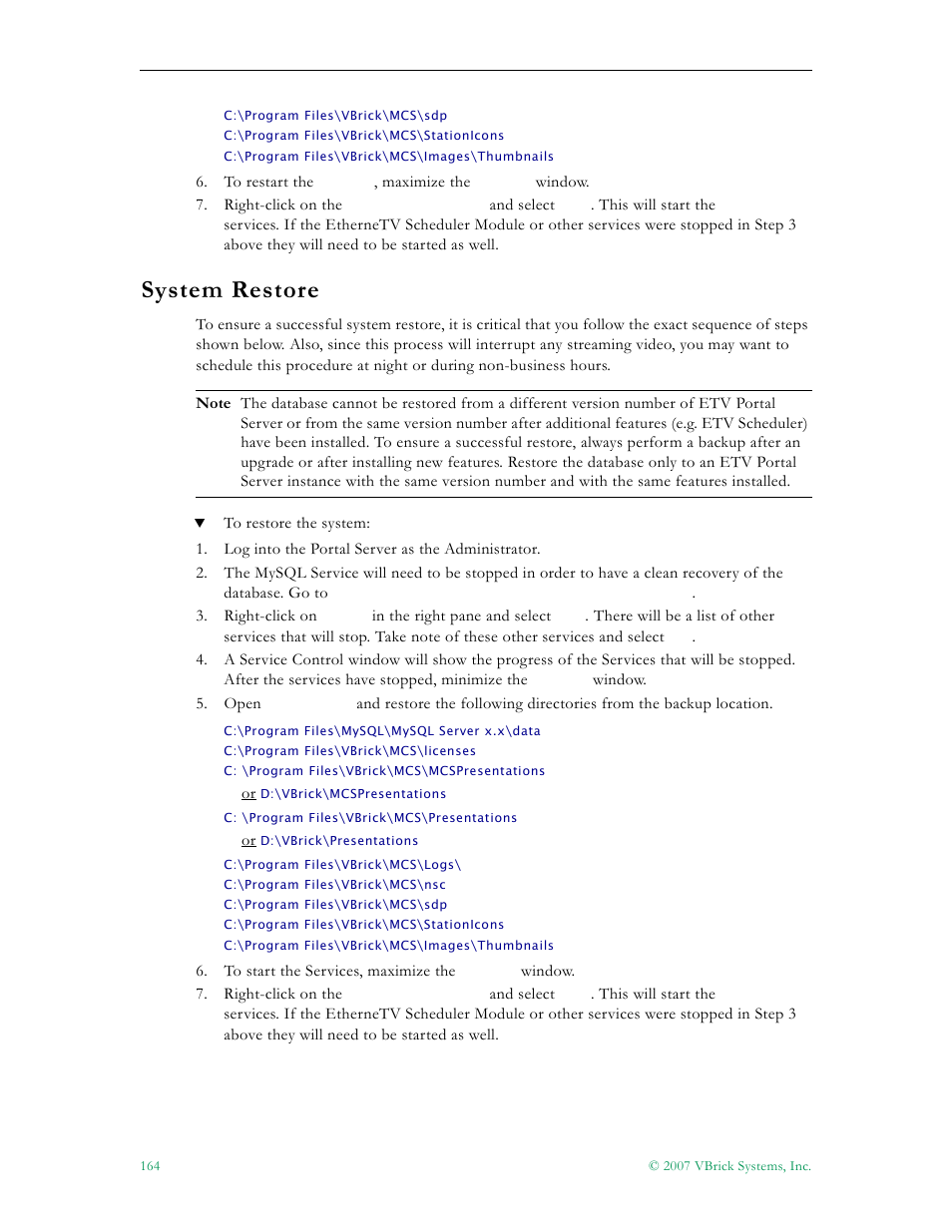 System restore | VBrick Systems Portal Server ETV v4.2.1 User Manual | Page 176 / 180