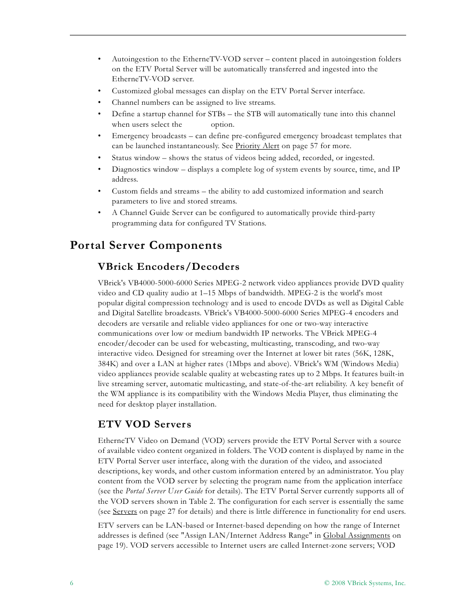 Portal server components, Vbrick encoders/decoders etv vod servers, Vbrick encoders/decoders | Etv vod server s | VBrick Systems Portal Server ETV v4.2.1 User Manual | Page 18 / 180