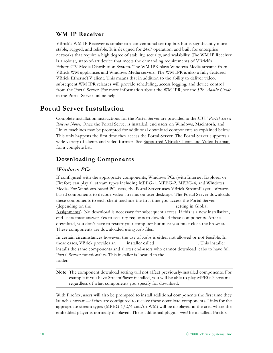 Wm ip receiver, Portal server installation, Downloading components | VBrick Systems Portal Server ETV v4.2.1 User Manual | Page 22 / 180