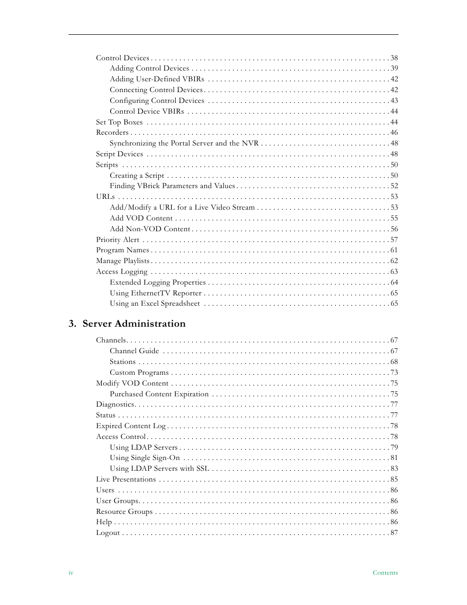 Server administration | VBrick Systems Portal Server ETV v4.2.1 User Manual | Page 4 / 180