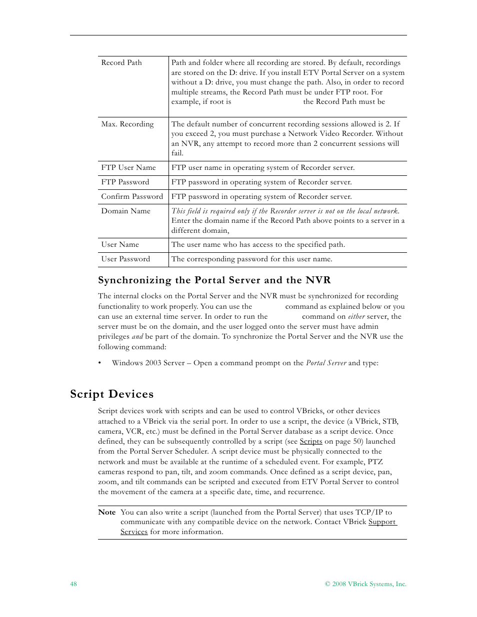 Synchronizing the portal server and the nvr, Script devices | VBrick Systems Portal Server ETV v4.2.1 User Manual | Page 60 / 180