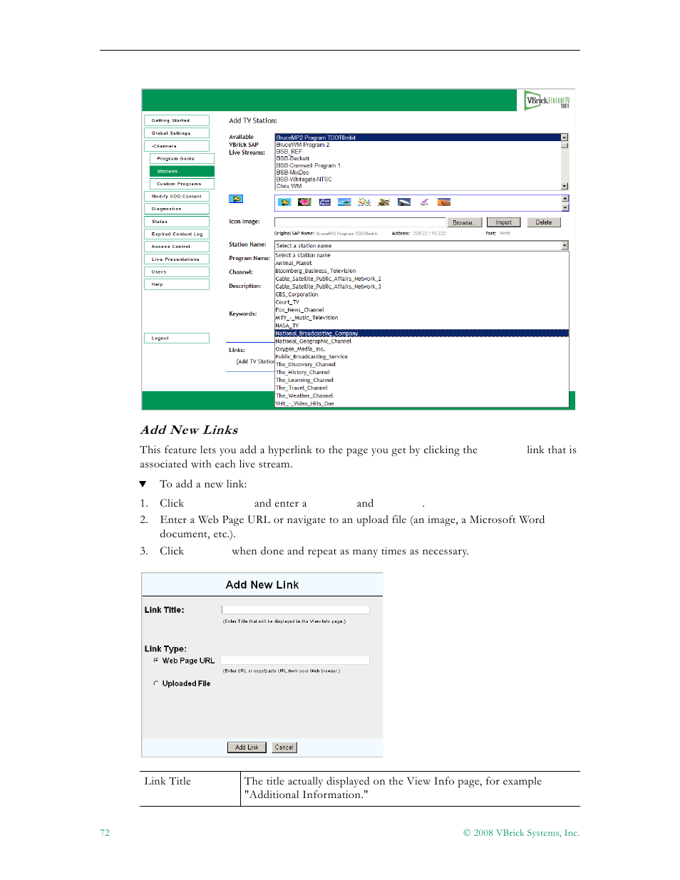 Add new links | VBrick Systems Portal Server ETV v4.2.1 User Manual | Page 84 / 180