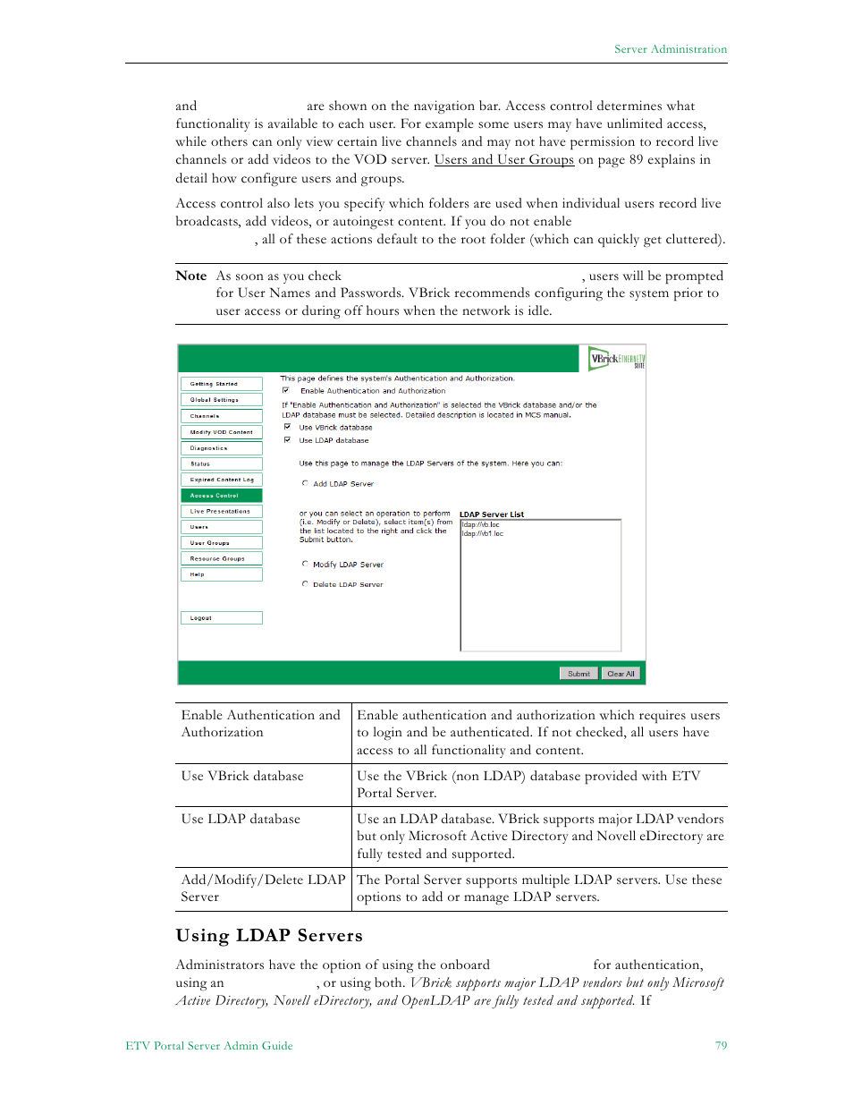 Using ldap servers | VBrick Systems Portal Server ETV v4.2.1 User Manual | Page 91 / 180