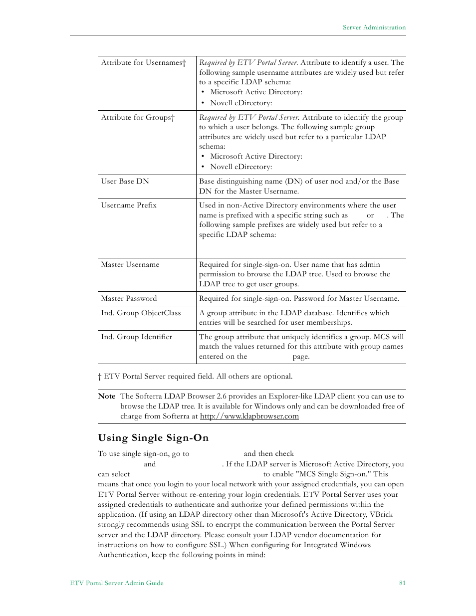 Using single sign-on | VBrick Systems Portal Server ETV v4.2.1 User Manual | Page 93 / 180