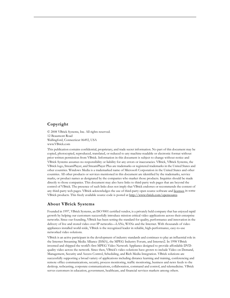 VBrick Systems VOD-W Server VBrick v4.2.1 User Manual | Page 2 / 94
