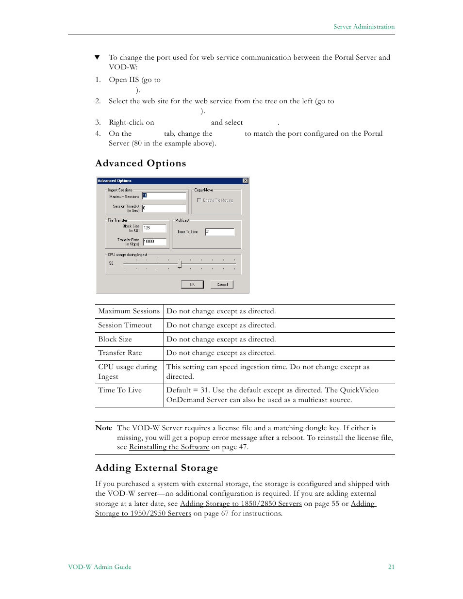 Advanced options adding external storage | VBrick Systems VOD-W Server VBrick v4.2.1 User Manual | Page 29 / 94