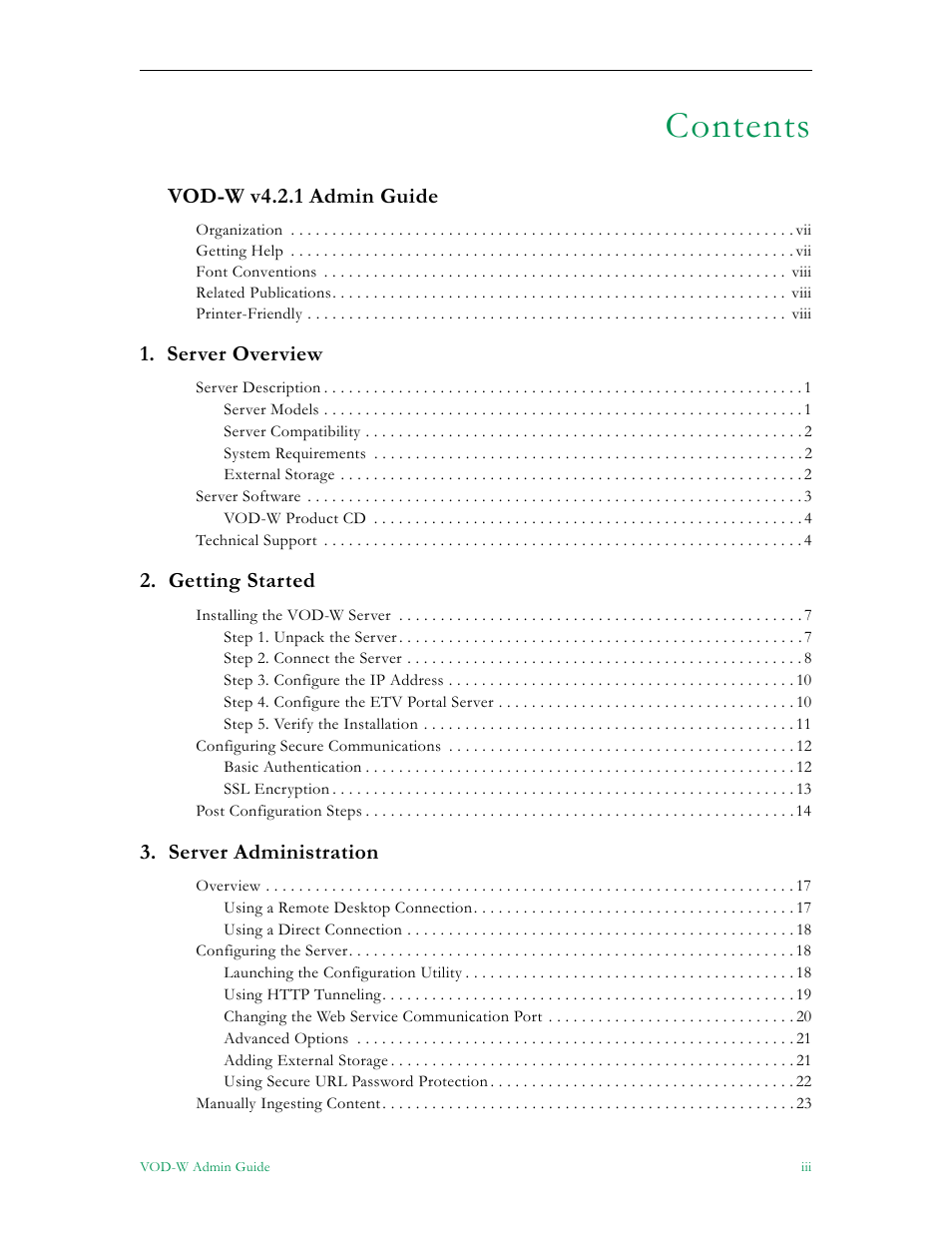 VBrick Systems VOD-W Server VBrick v4.2.1 User Manual | Page 3 / 94