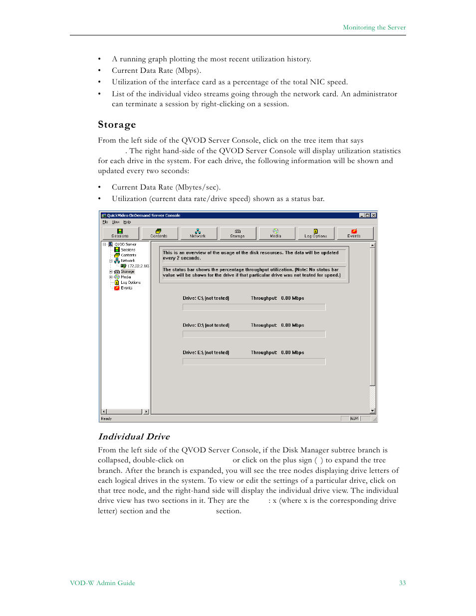 Storage, Individual drive | VBrick Systems VOD-W Server VBrick v4.2.1 User Manual | Page 41 / 94