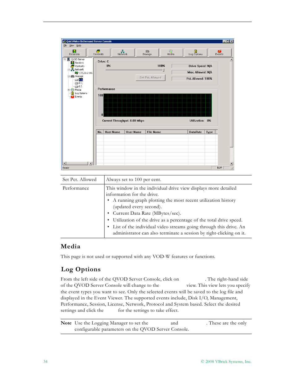 Media log options, Media, 34 log options | Log options | VBrick Systems VOD-W Server VBrick v4.2.1 User Manual | Page 42 / 94