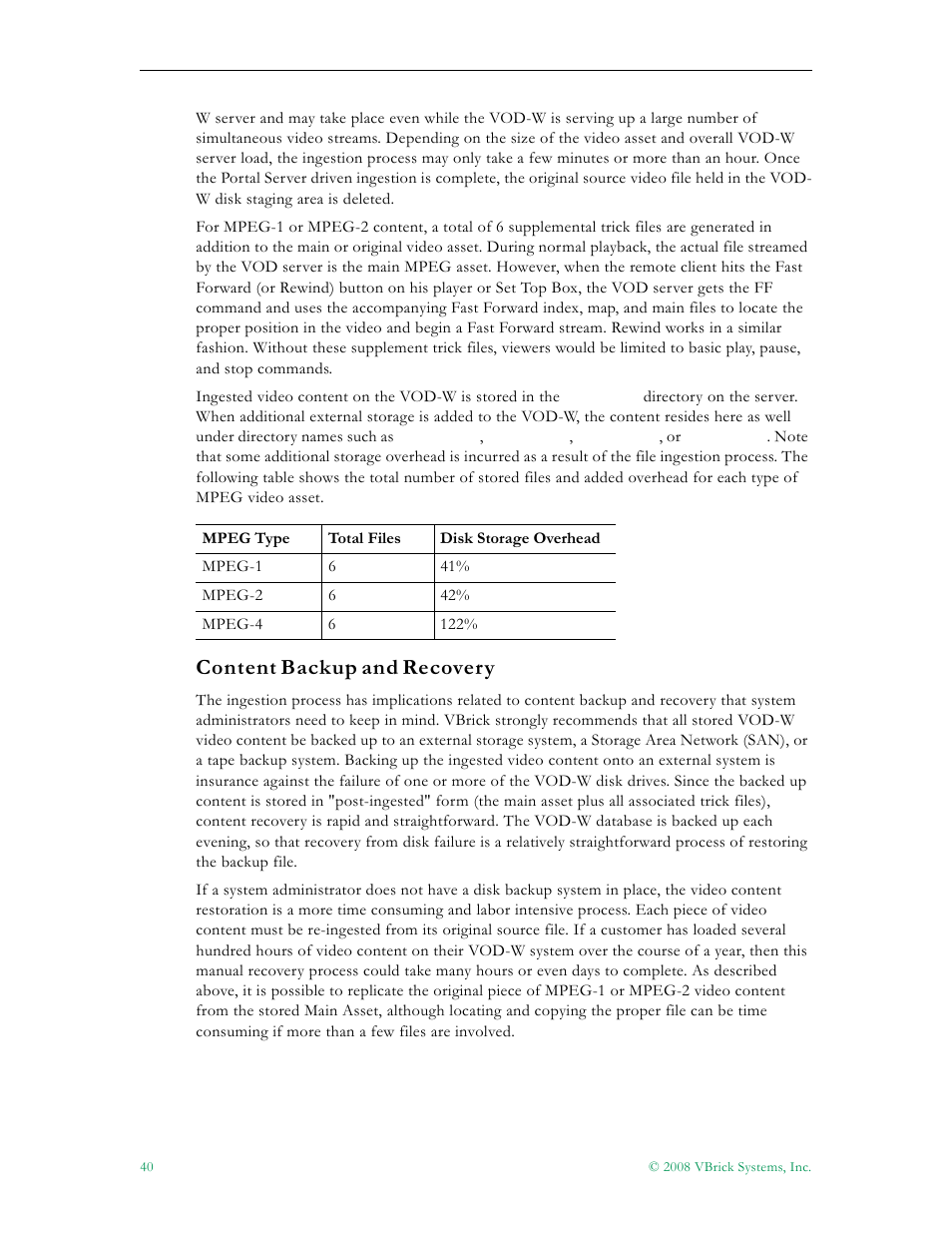 Content backup and recovery | VBrick Systems VOD-W Server VBrick v4.2.1 User Manual | Page 48 / 94