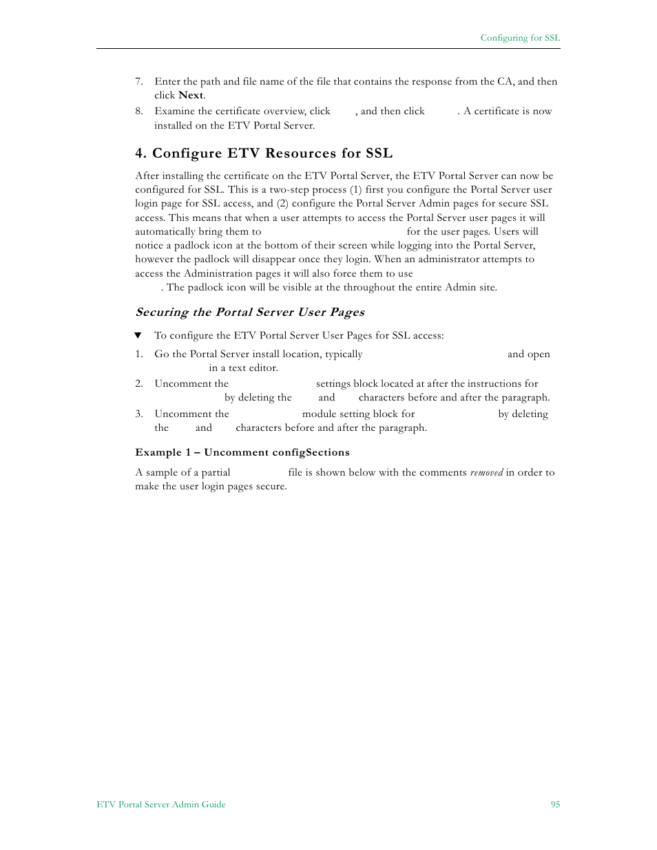 Configure etv resources for ssl, Securing the portal server user pages | VBrick Systems Portal Server ETV v4.1 User Manual | Page 105 / 140