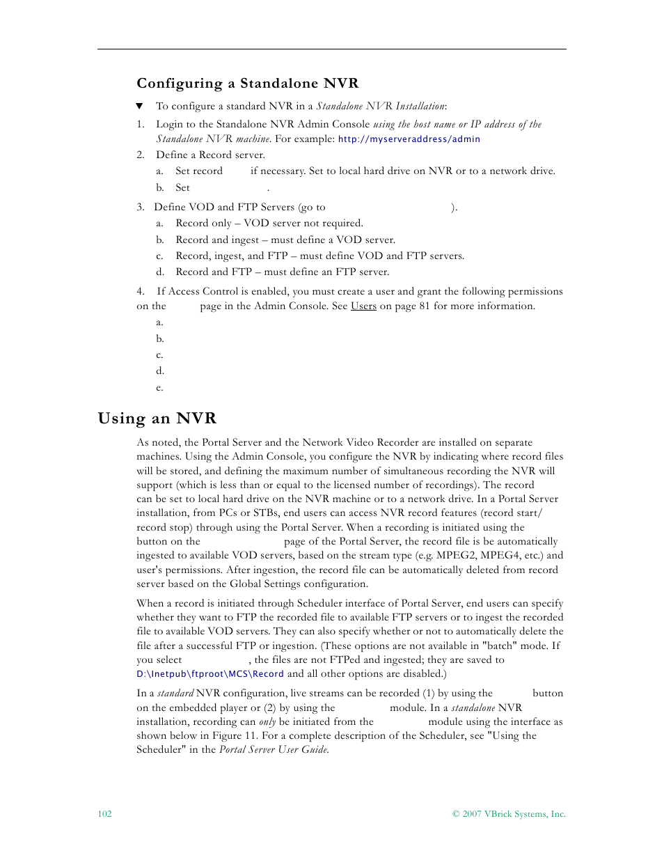 Configuring a standalone nvr, Using an nvr | VBrick Systems Portal Server ETV v4.1 User Manual | Page 112 / 140