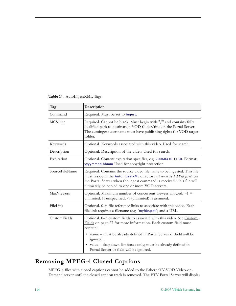 Removing mpeg-4 closed captions | VBrick Systems Portal Server ETV v4.1 User Manual | Page 124 / 140