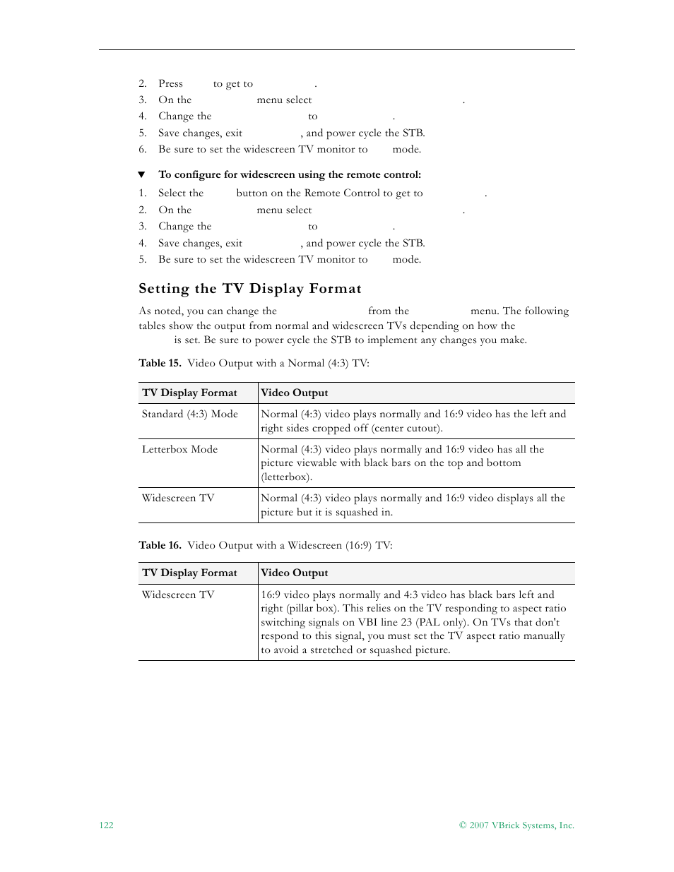 Setting the tv display format | VBrick Systems Portal Server ETV v4.1 User Manual | Page 132 / 140
