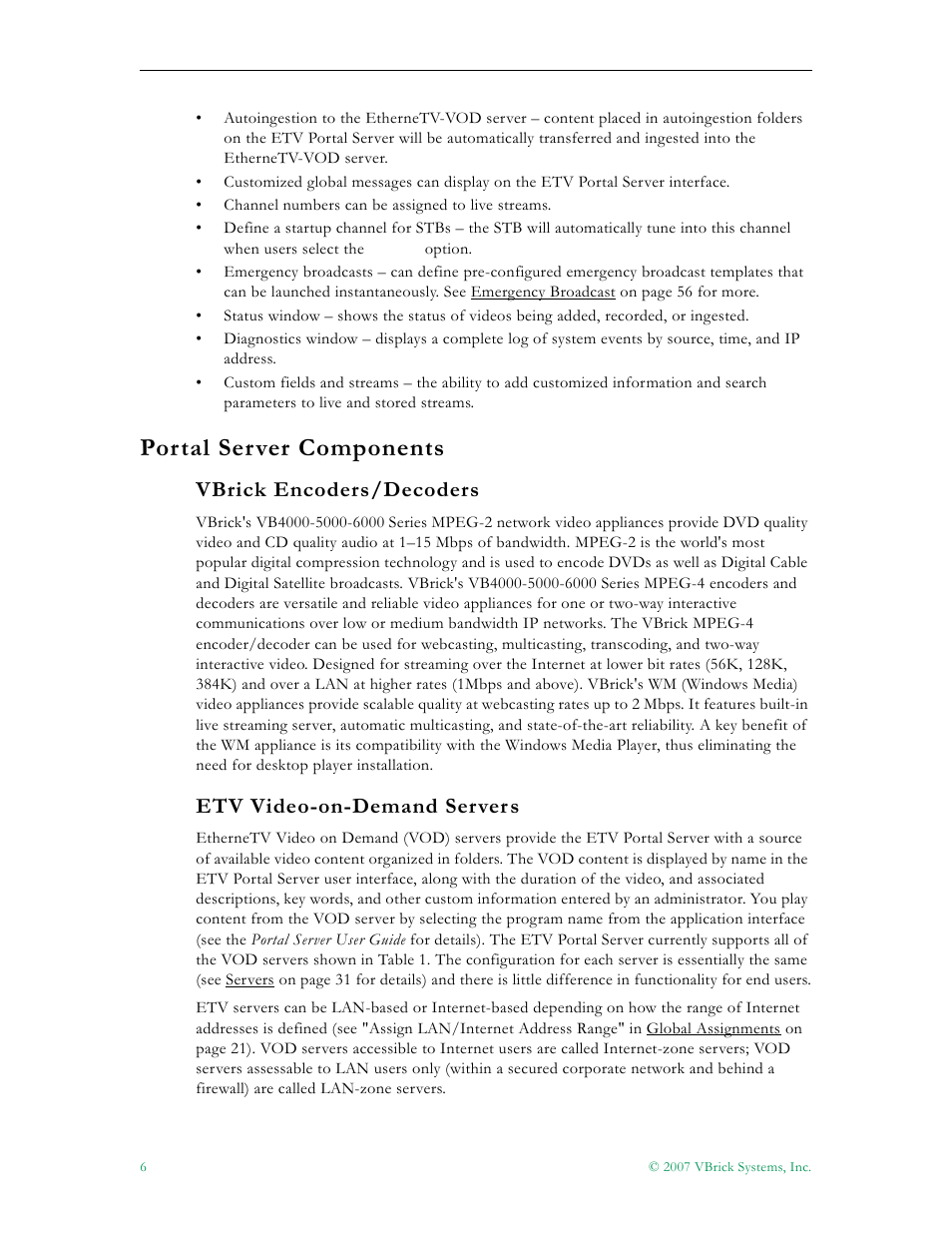 Portal server components, Vbrick encoders/decoders, Etv video-on-demand server s | VBrick Systems Portal Server ETV v4.1 User Manual | Page 16 / 140