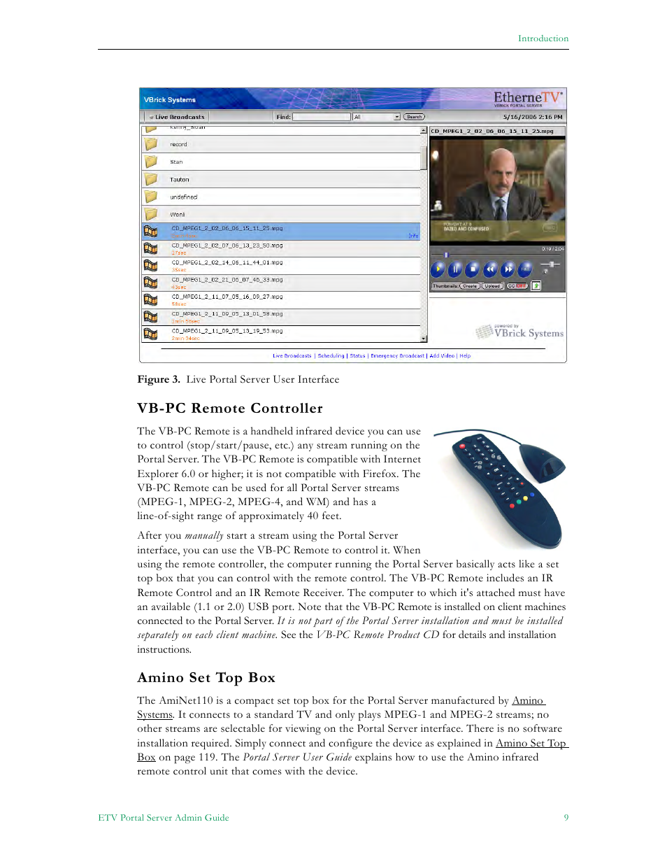 Vb-pc remote controller amino set top box, Vb-pc remote controller, Amino set top box | VBrick Systems Portal Server ETV v4.1 User Manual | Page 19 / 140