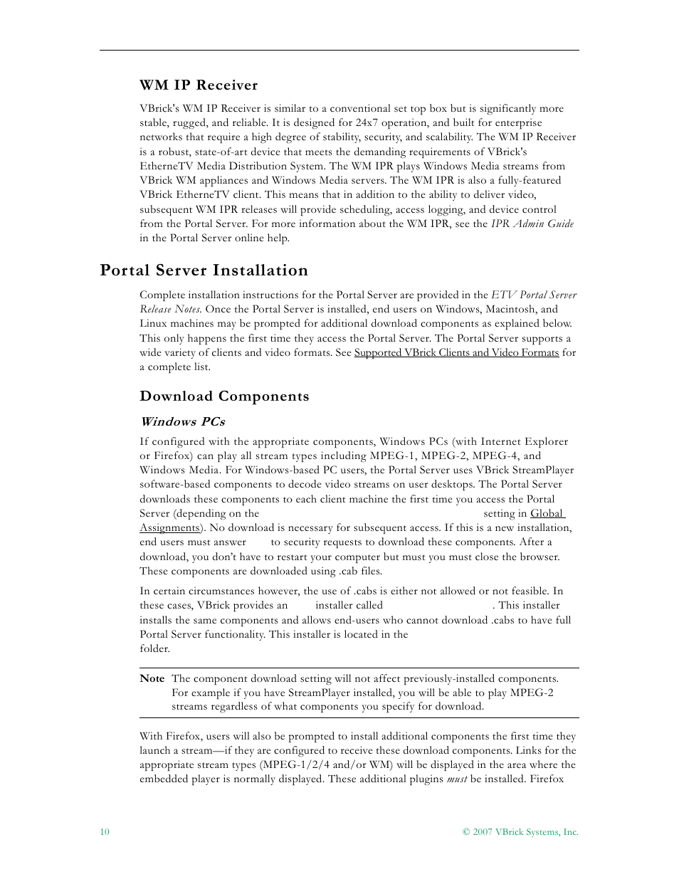 Wm ip receiver, Portal server installation, Download components | VBrick Systems Portal Server ETV v4.1 User Manual | Page 20 / 140