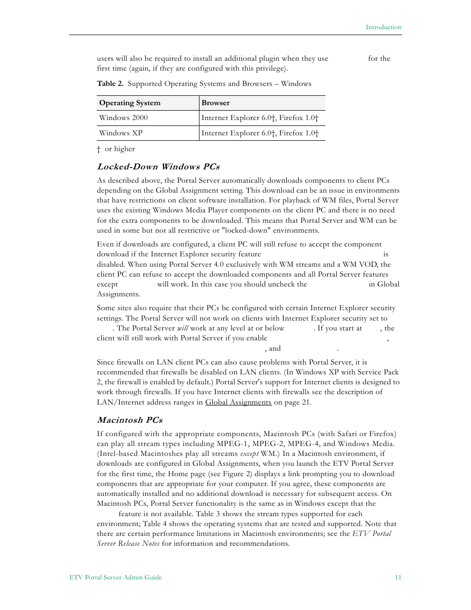 Locked-down windows pcs, Macintosh pcs | VBrick Systems Portal Server ETV v4.1 User Manual | Page 21 / 140