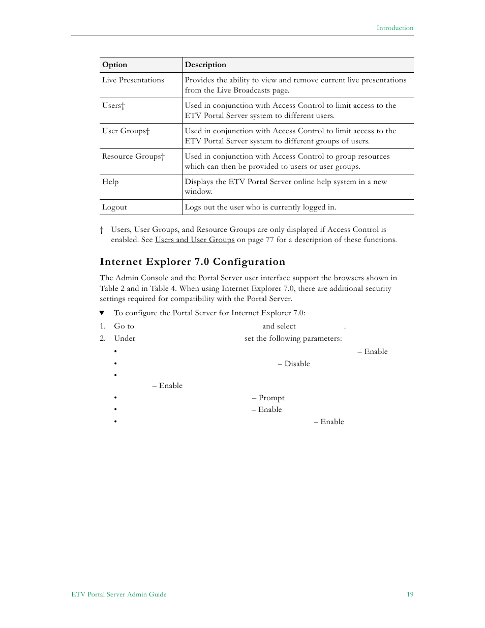 Internet explorer 7.0 configuration | VBrick Systems Portal Server ETV v4.1 User Manual | Page 29 / 140