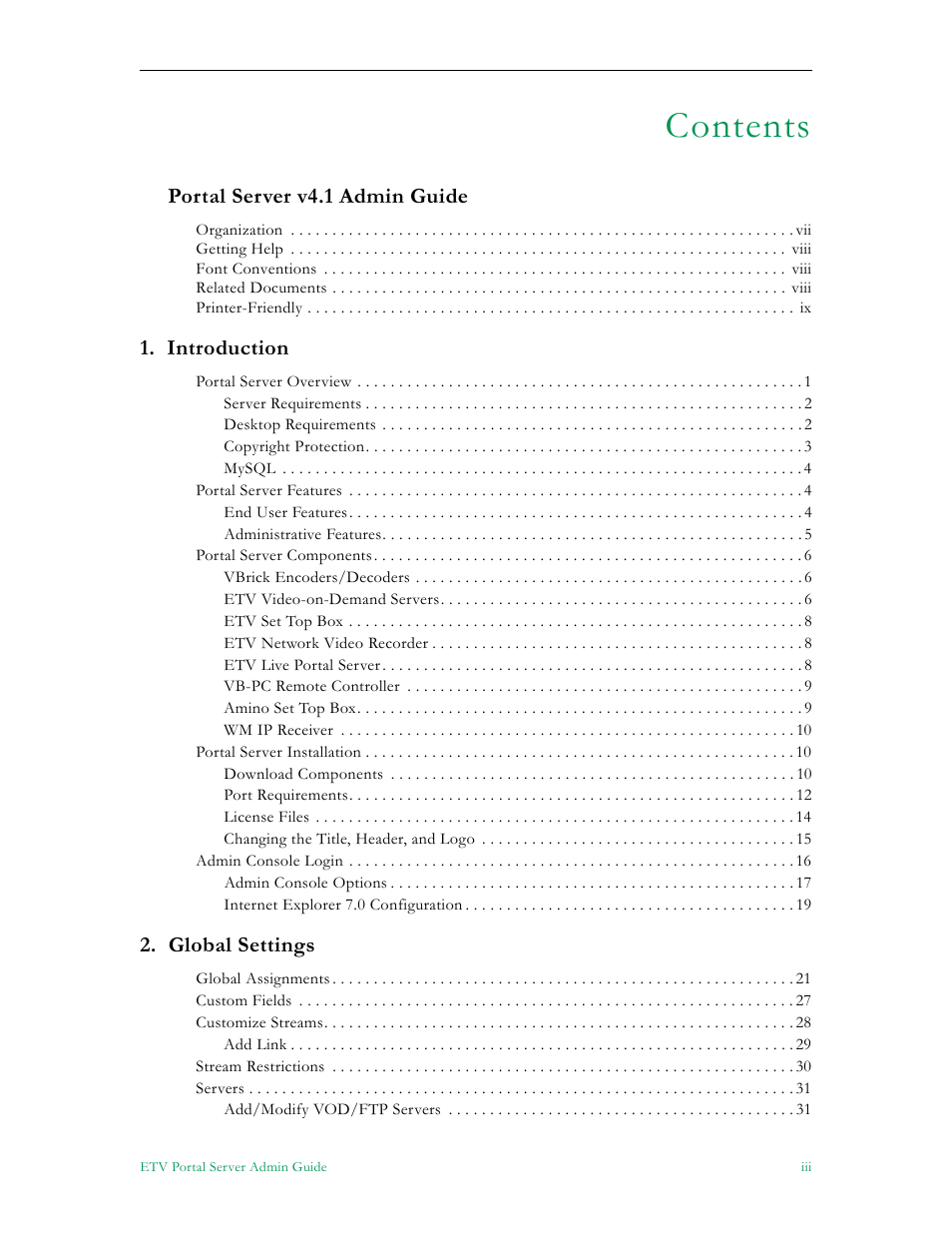 VBrick Systems Portal Server ETV v4.1 User Manual | Page 3 / 140