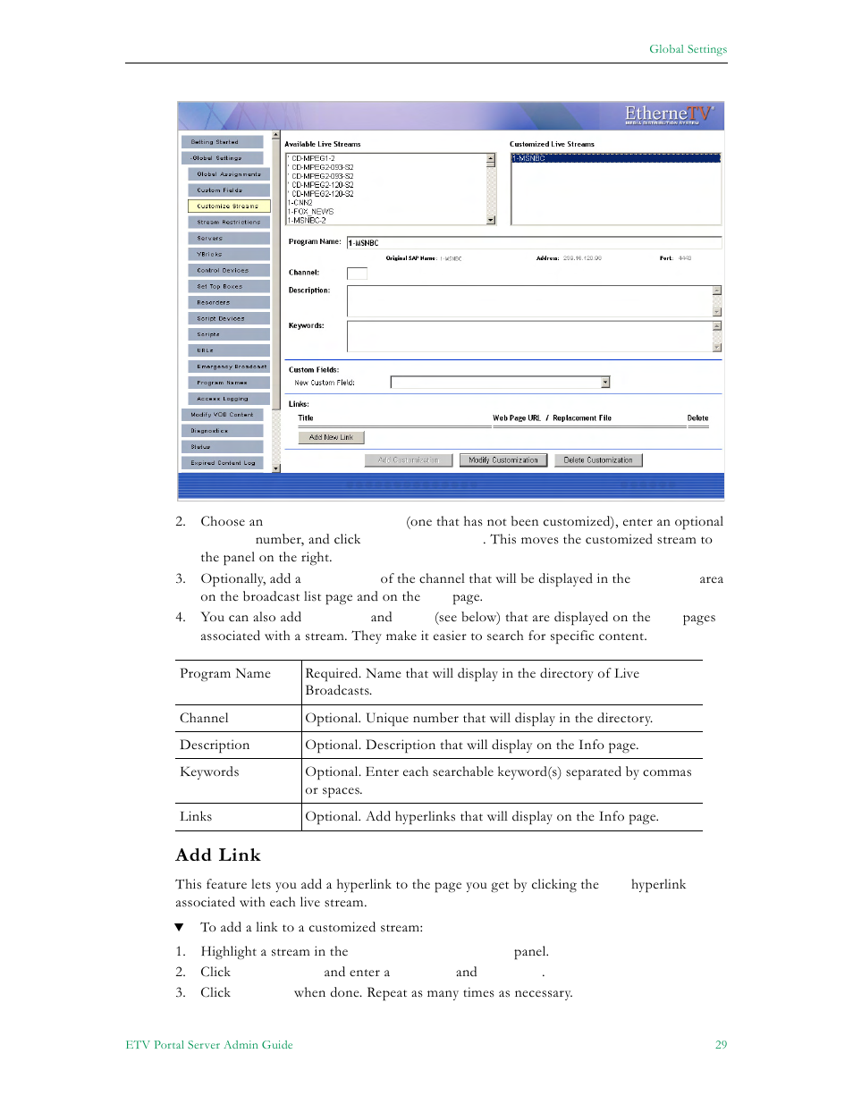 Add link | VBrick Systems Portal Server ETV v4.1 User Manual | Page 39 / 140
