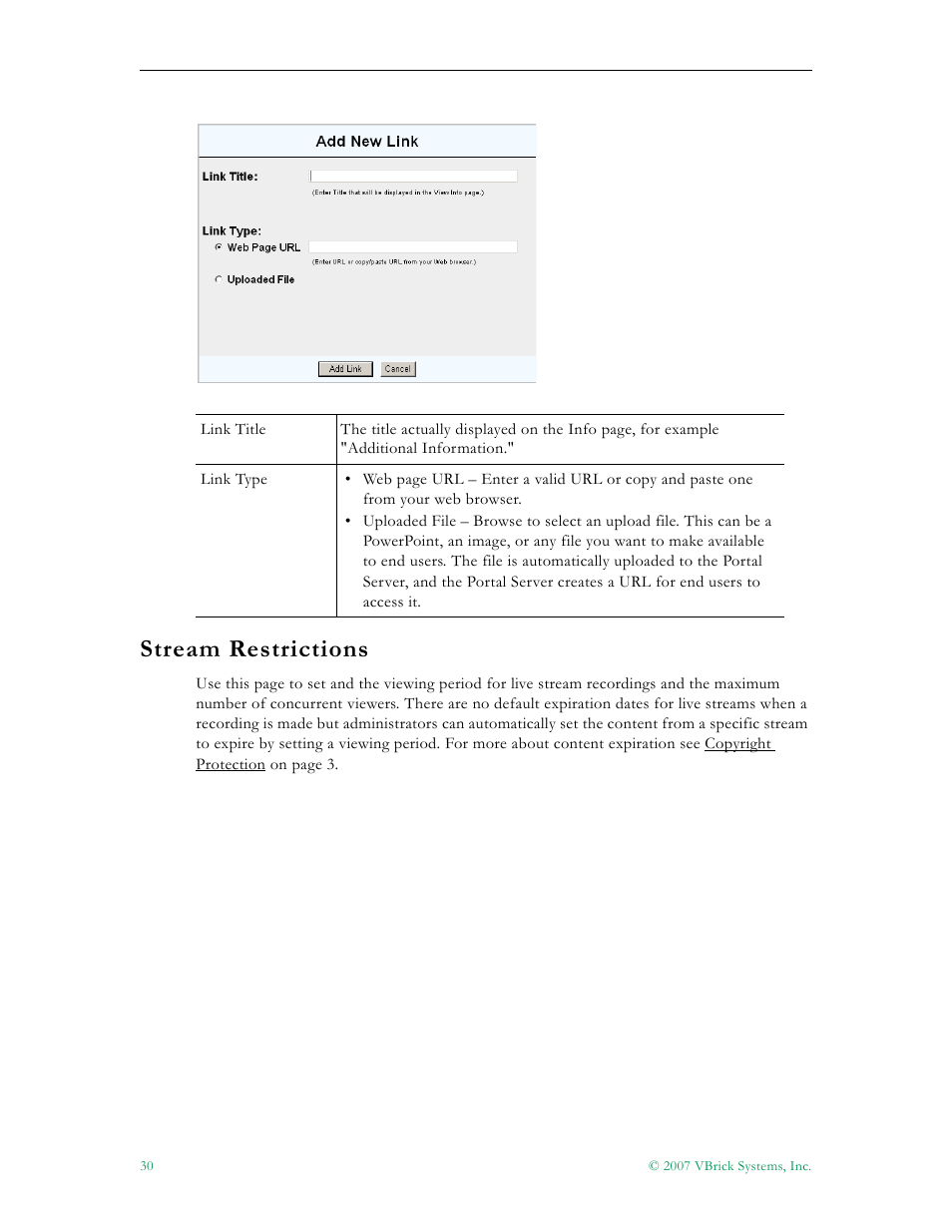 Stream restrictions | VBrick Systems Portal Server ETV v4.1 User Manual | Page 40 / 140