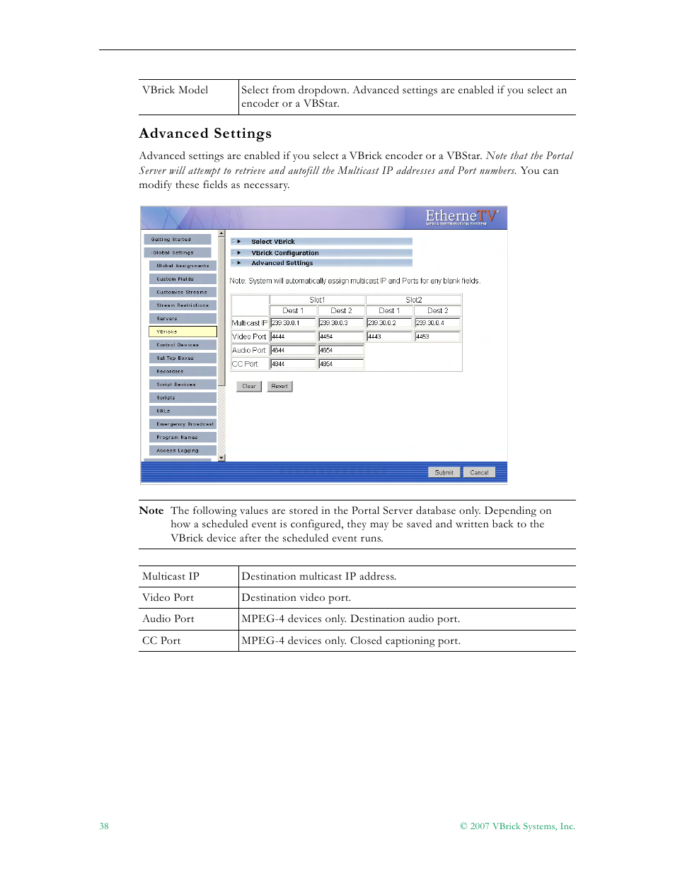 Advanced settings | VBrick Systems Portal Server ETV v4.1 User Manual | Page 48 / 140