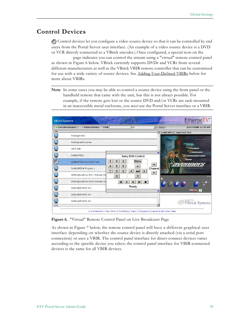 Control devices | VBrick Systems Portal Server ETV v4.1 User Manual | Page 49 / 140