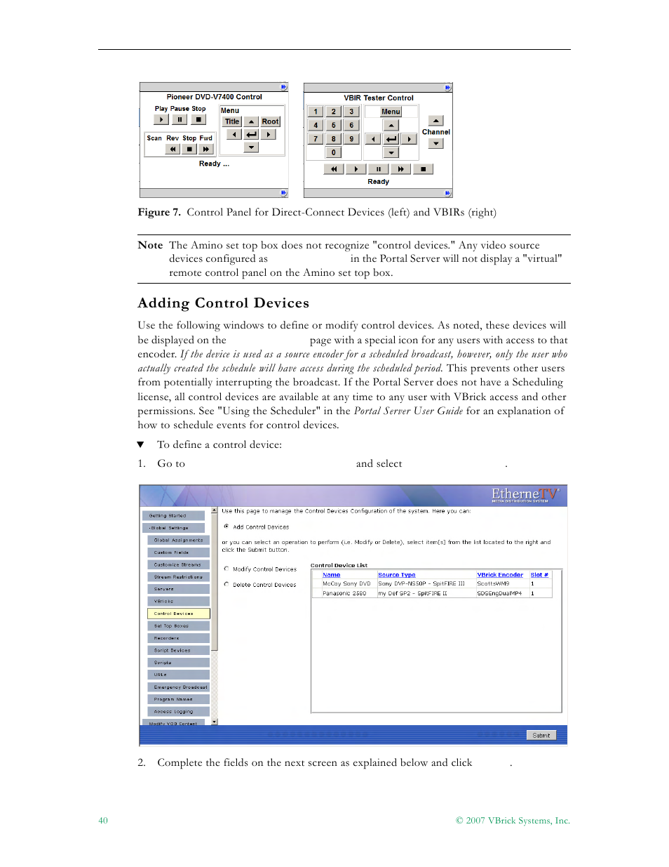 Adding control devices | VBrick Systems Portal Server ETV v4.1 User Manual | Page 50 / 140