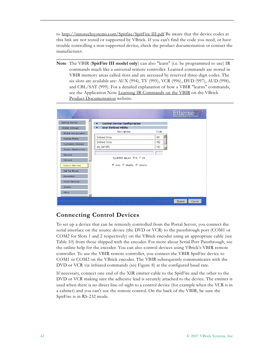 Connecting control devices | VBrick Systems Portal Server ETV v4.1 User Manual | Page 52 / 140