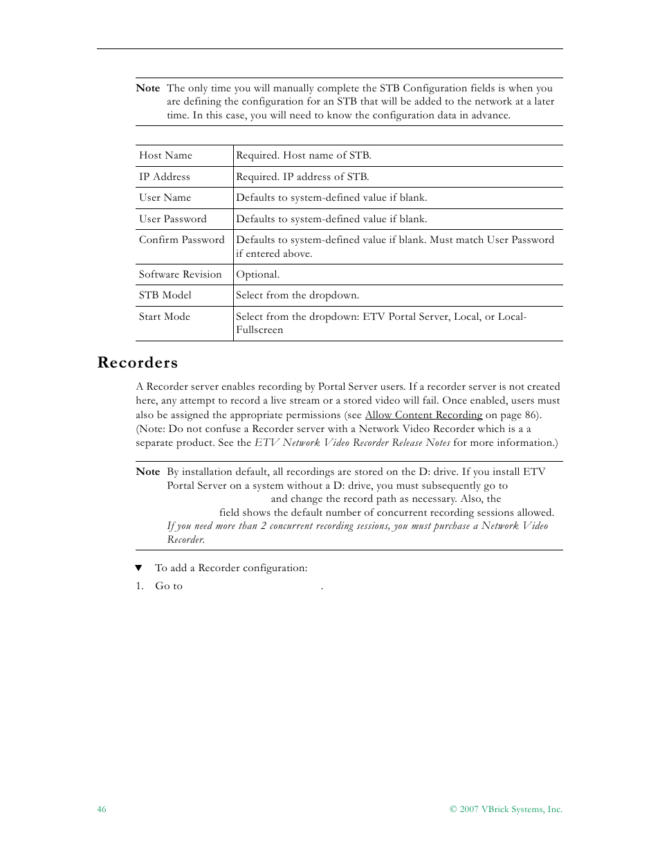 Recorders | VBrick Systems Portal Server ETV v4.1 User Manual | Page 56 / 140