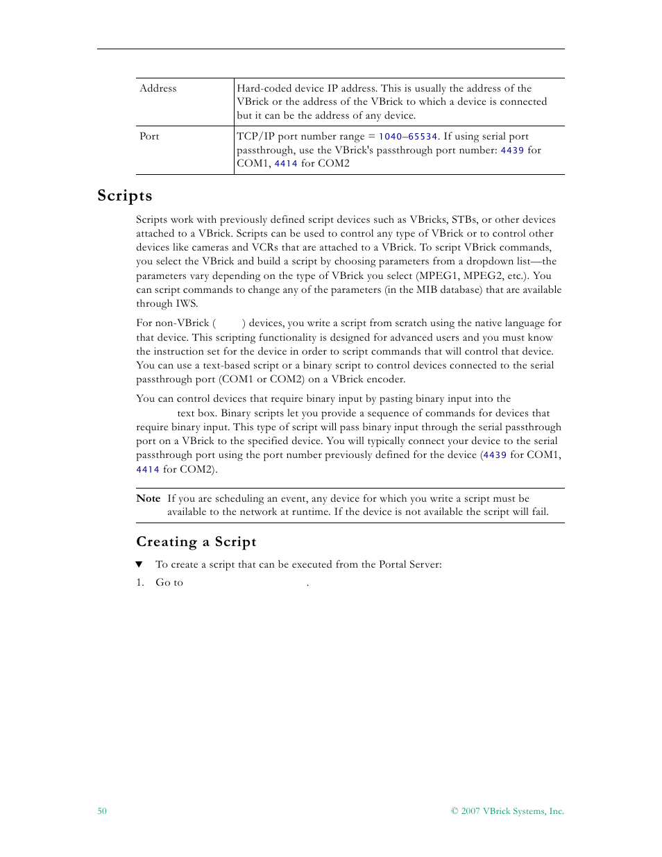 Scripts, Creating a script | VBrick Systems Portal Server ETV v4.1 User Manual | Page 60 / 140