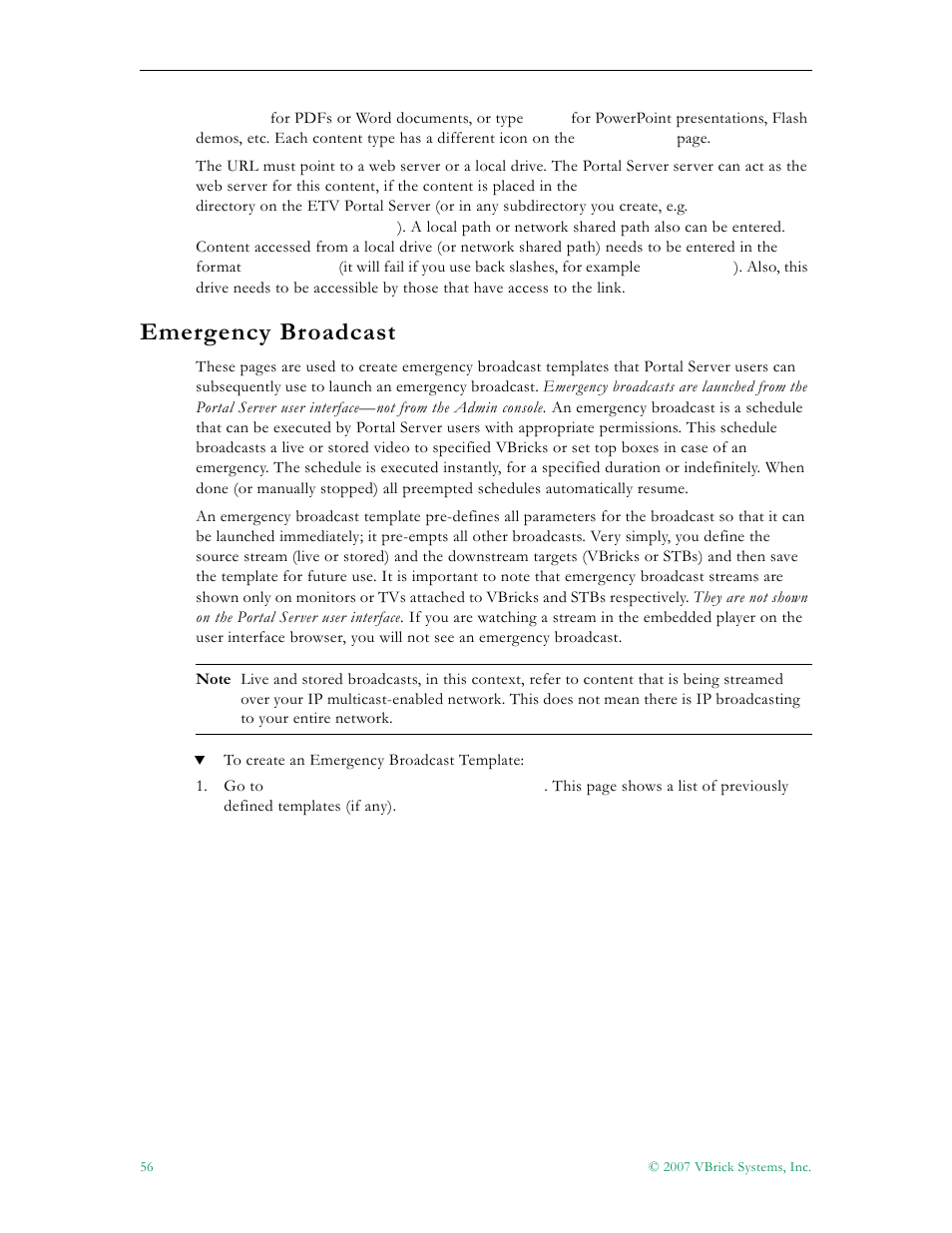 Emergency broadcast | VBrick Systems Portal Server ETV v4.1 User Manual | Page 66 / 140
